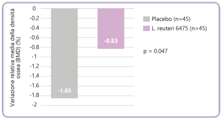 Riduzione della perdita ossea grazie a L. reuteri 6475 (senza Vit. D)